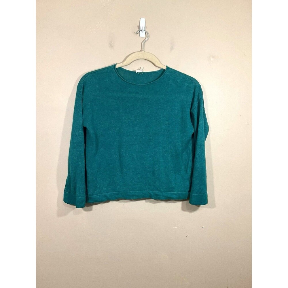 Eileen Fisher Organic Linen Boxy Sweater XL Blue Lagenlook Minimalist Coastal